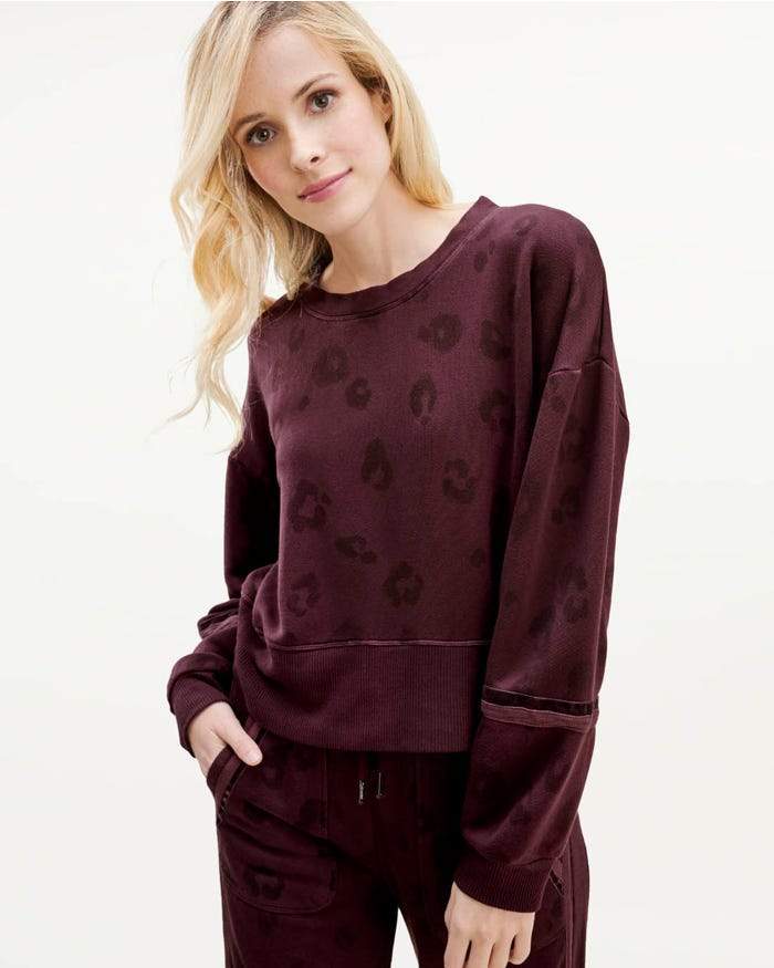 Splendid Corinna Pullover in Black Cherry Leopard | dress Boutique SF