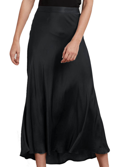 Velvet - Shelby Satin Viscose Midi Skirt in Black